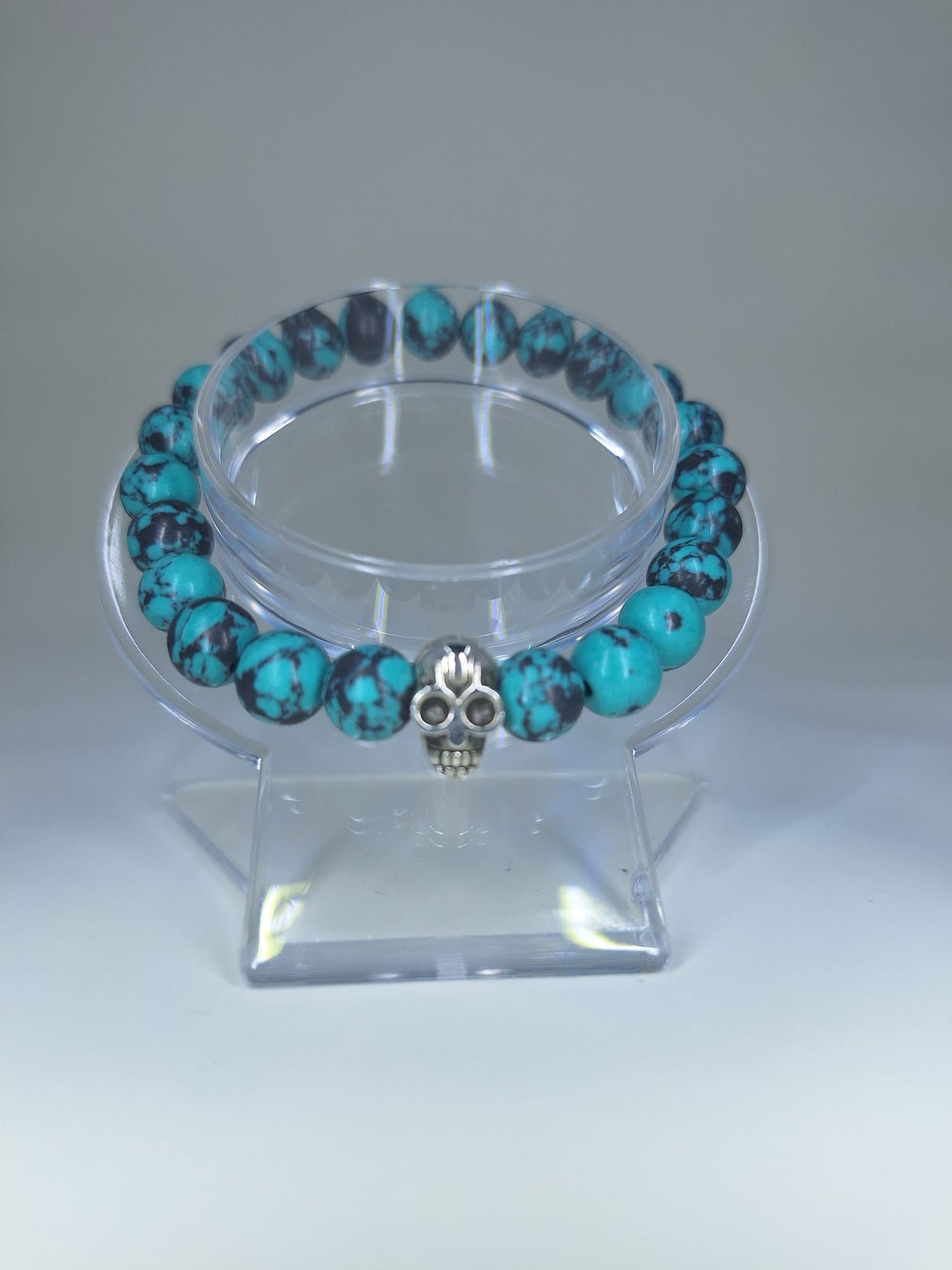 Rock Star Skull Bracelet, turquoise blue, imitation stone.