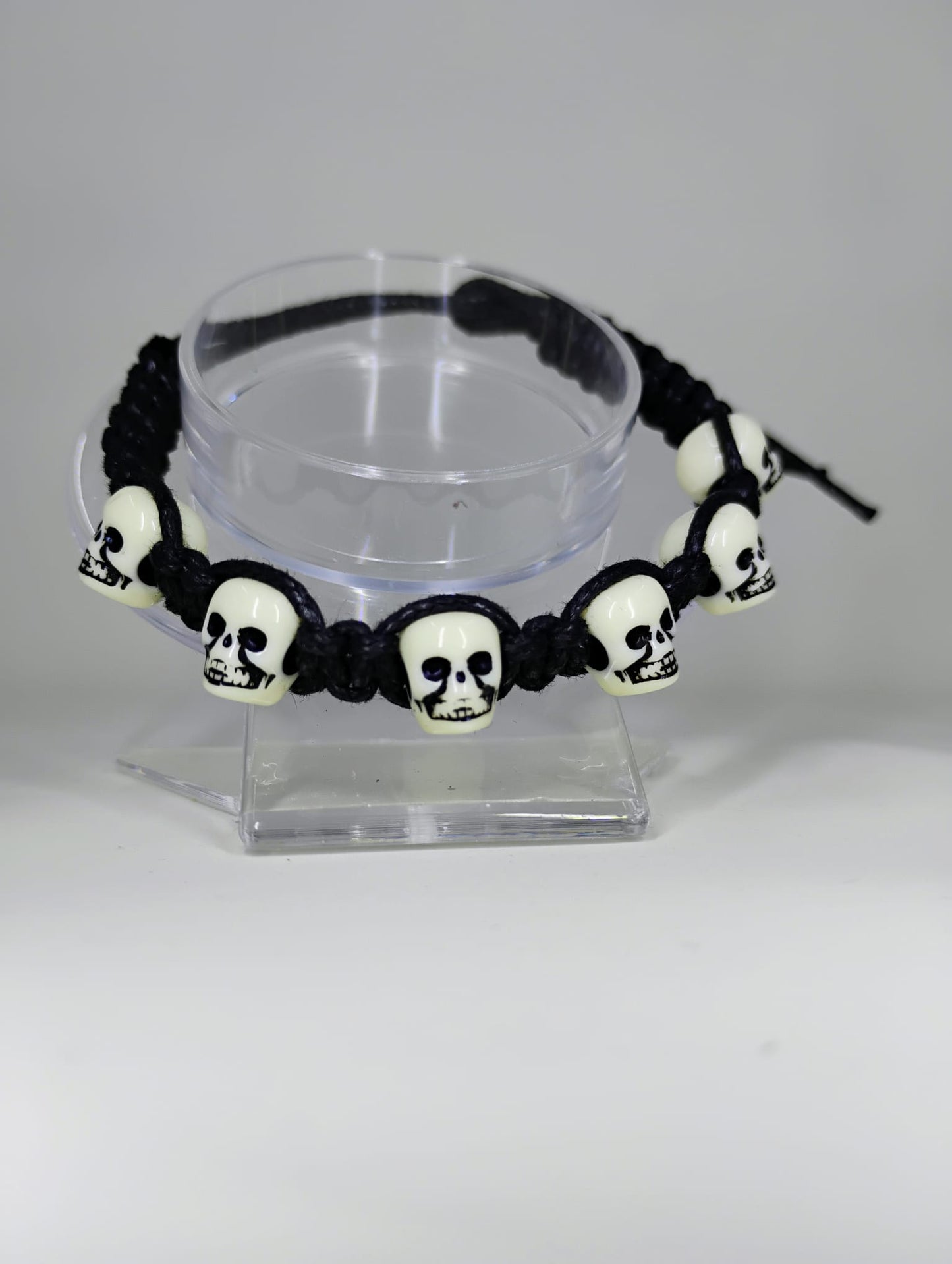 Hand-knitted Rock Star skull bracelet.