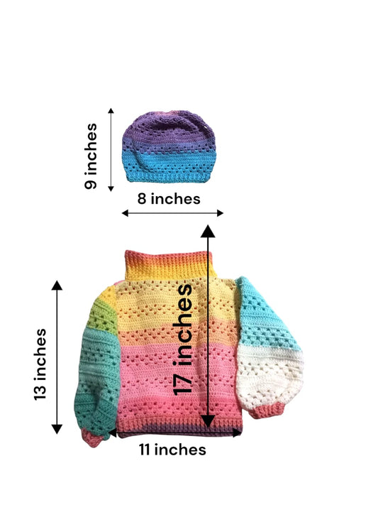 hand-knitted sweater and hat for babies.