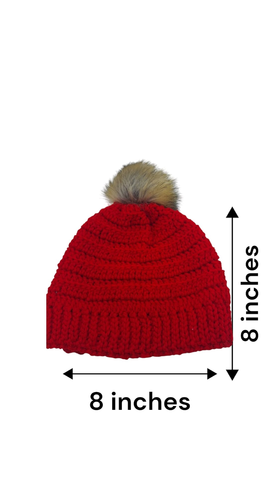 red hat for baby or child, brown pompom.