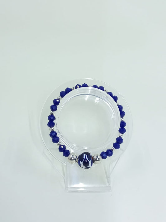 Blue crystal bracelet with Talavera charm.